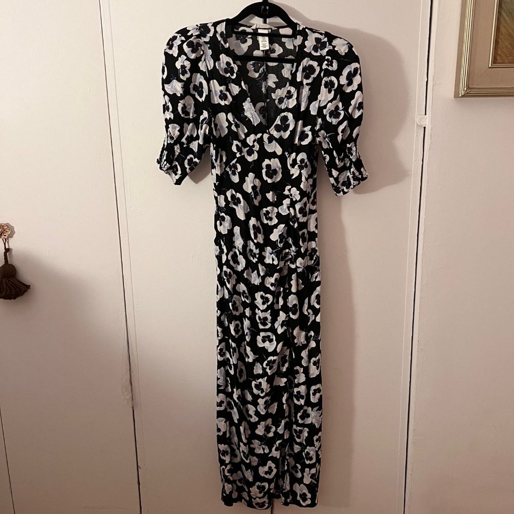 Petunia Cap Sleeve Ruched Midi Dress with Slit (XS)